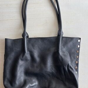 Hammitt Oliver Zip black pebbled leather tote bag with gunmetal hardware.